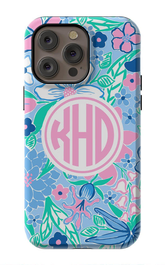 Preppy Blue Floral Monogram Phone Case