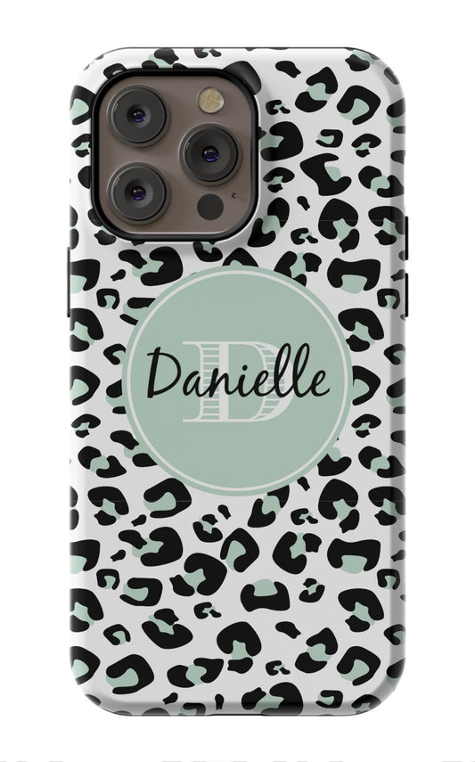 Mint Leopard Monogram Phone Case