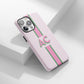 Pink and green striped phone case with bold AC initials.