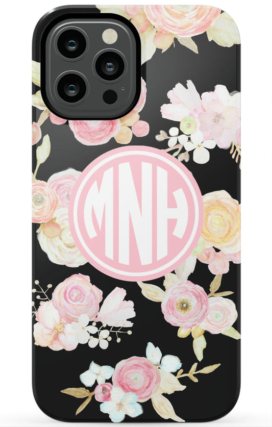 Pink Floral Monogram Phone Case