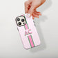 Pink and green striped iPhone case with monograms AC.