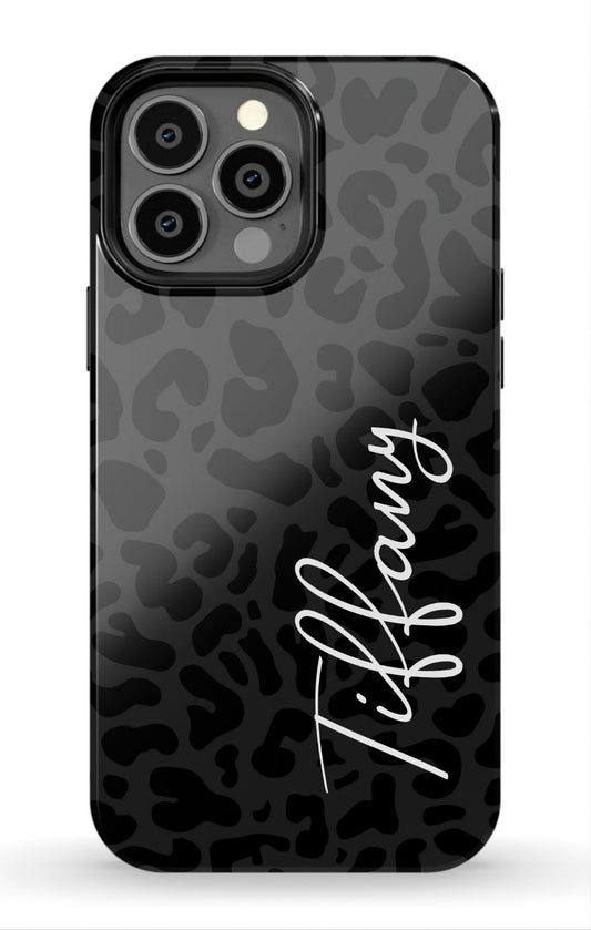 Grey and Black Leopard Print iPhone Case - Customizable