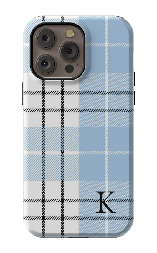 Blue Plaid Initial iPhone Case
