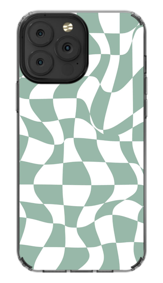 Sage Green Trippy Checkers Phone Case