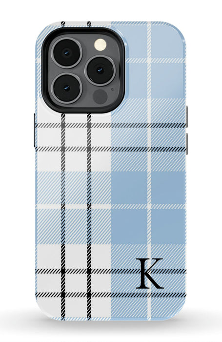 Blue Plaid Initial iPhone Case