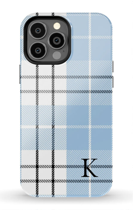 Blue Plaid Initial iPhone Case