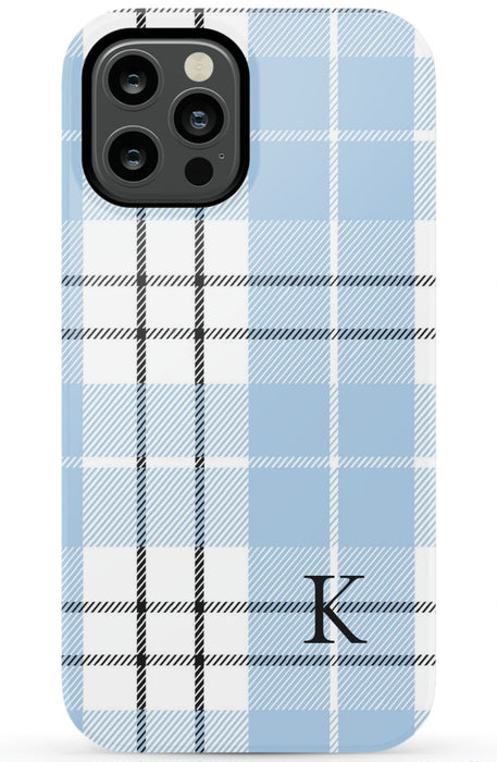 Blue Plaid Initial iPhone Case