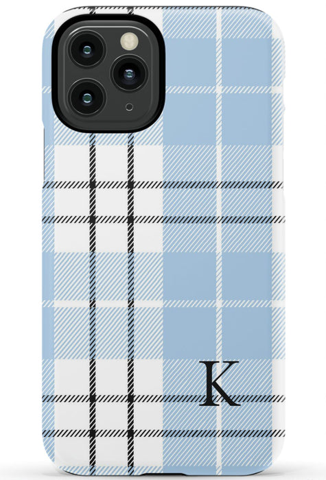 Blue Plaid Initial iPhone Case