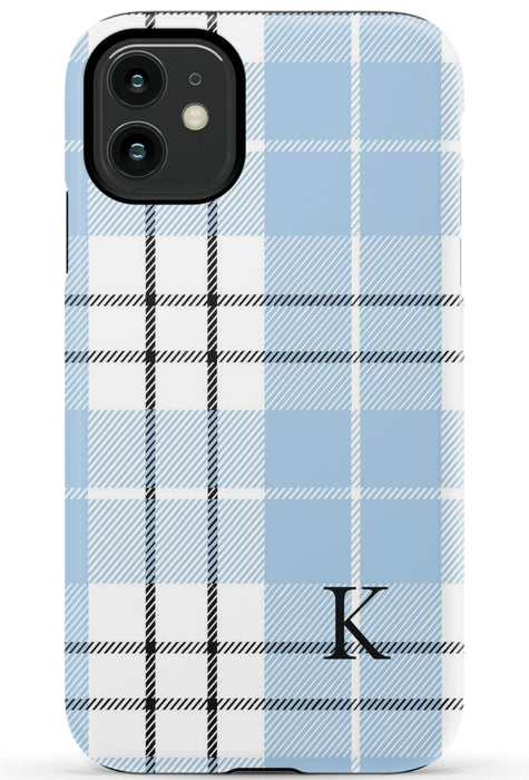 Blue Plaid Initial iPhone Case